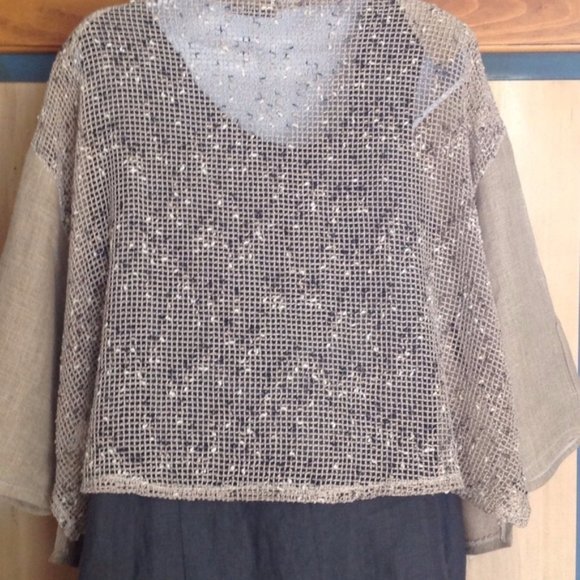 Mixed Material Mesh Jacket French Lagenlook - Picture 2 of 4